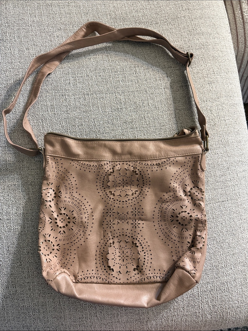 Maurices Taupe Laser-Cut Shoulder Bag